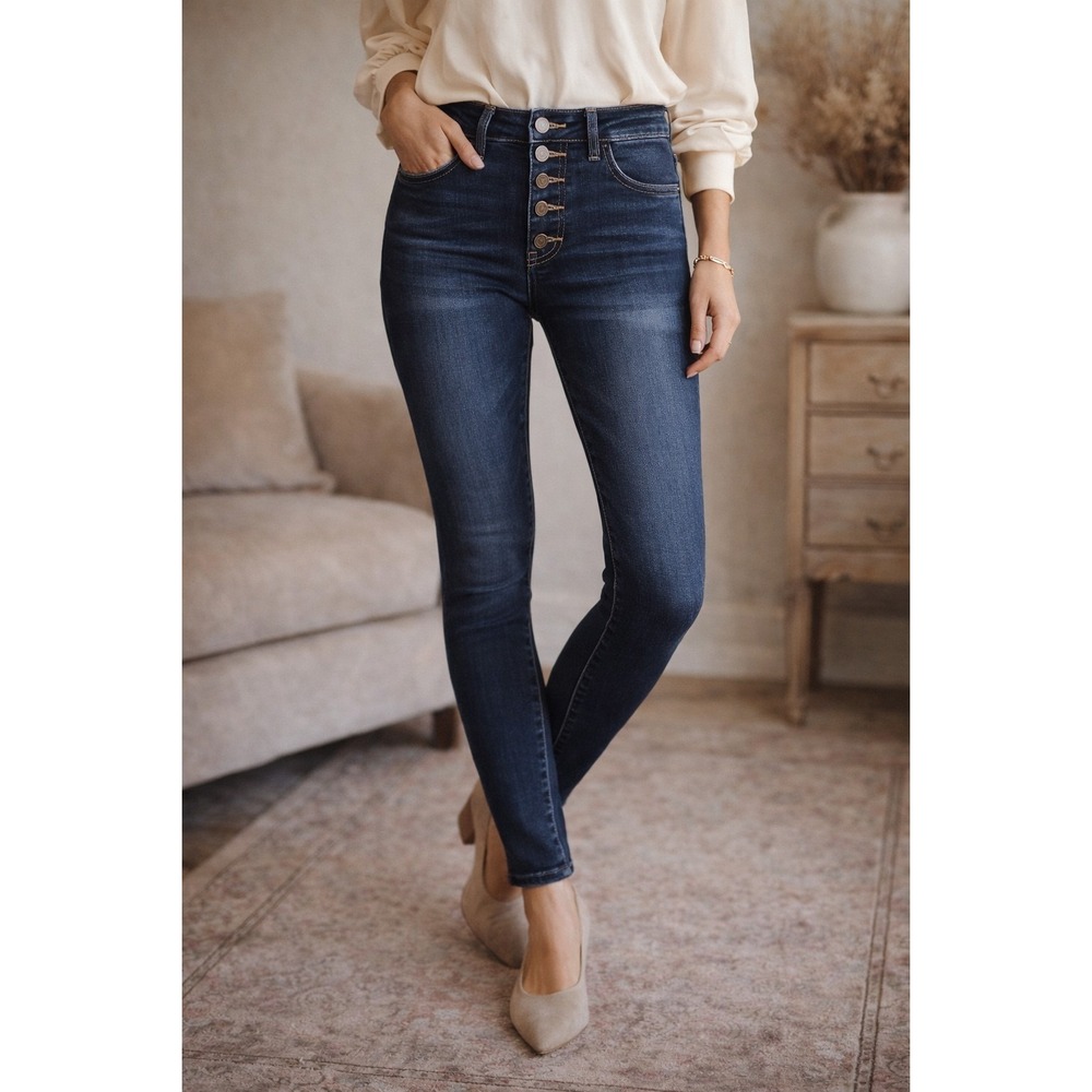 KanCan High Rise Sculpting Jeans Button Fly Dark Wash Stretch Womens 27 VBK1767S